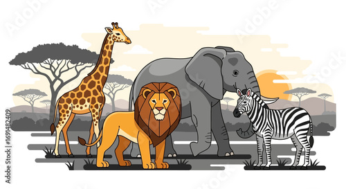 African Wildlife Animals Illustration