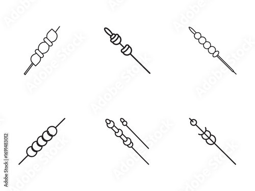Monochrome Set of Skewers in Various Designs for Food Illustrations and Culinary Concepts a Minimalist Outline