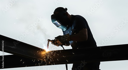 Silhouette of Welder at Work: Construction and Safety
