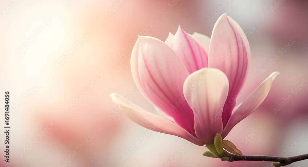Fototapeta premium Pink Magnolia Blossom in Soft Sunlight.