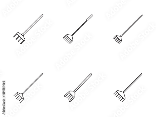Rake Collection Line Art in Minimalist Design for Gardening and Yard Work Applications
