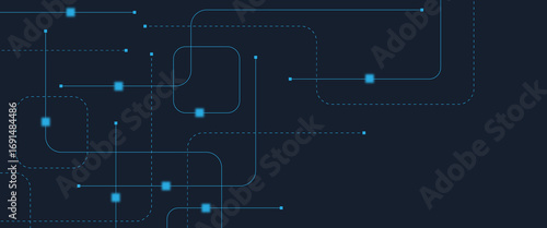 Abstract digital AI circuit board background with tech icons. Digital technology motherboard texture design. Engineering circuit board concept for poster, header, banner, website, presentation