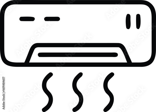 Air conditioner icon with cold wind in simple black outline style