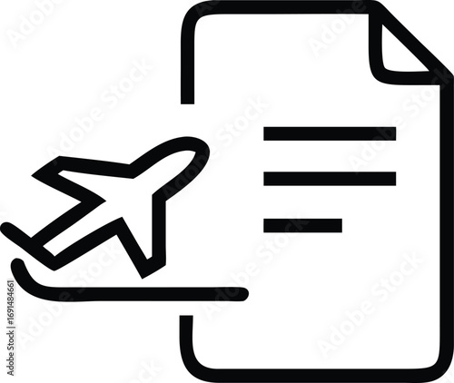Aircraft arriving, airline ticket, airport travel document icon in outline style