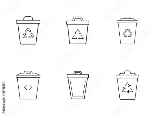 Recycle Bin Icons Set Environmentally Conscious Waste Management Graphic Design Elements Vector Illustration Six Different Styles