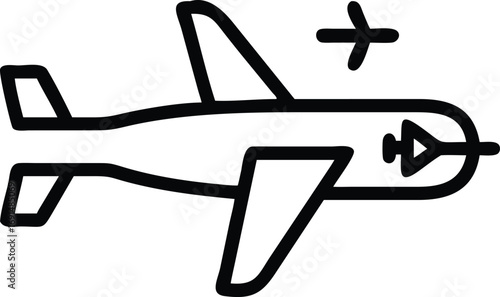 Airplane drawing in outline style with flying airplane icon