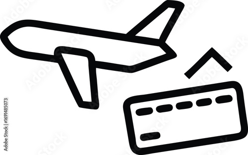 Airplane flight and payment with card outline for travel designs