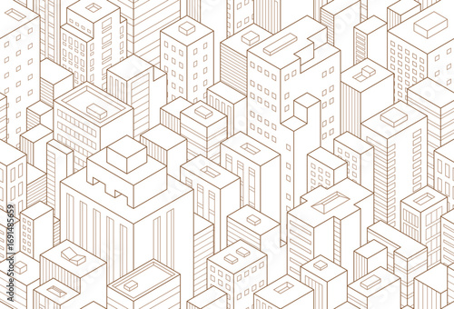 Seamless pattern 3D illustration of Abstract Urban Buildings and Architecture.
