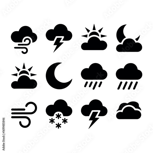 Weather forecast icons set vector design graphic resources for meteorology and climate conditions illustration