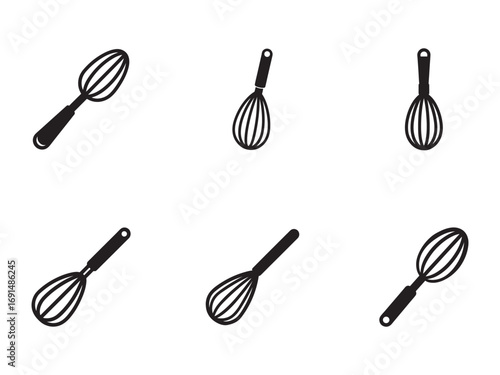 Set of Black and White Whisk Illustrations Baking Equipment for Cooking and Pastry Recipes
