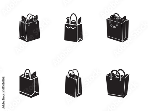 Set of black shopping bags vector illustration for online shop and eco friendly products representing sustainable business and retail market