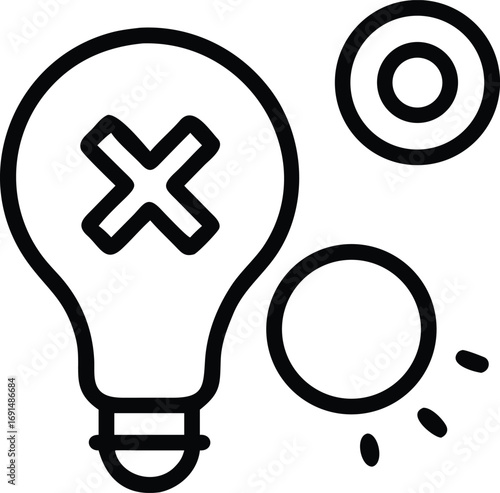Bad idea with lightbulb and cross mark in outline style concept