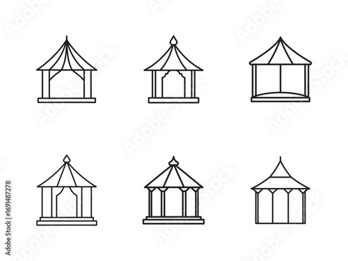 Set of gazebo line icons for park landscape design architecture and outdoor structures vector illustrations for branding design presentations and graphic elements