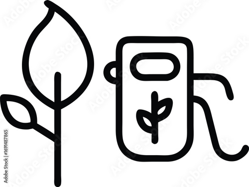Biofuel gas station icon, sustainable fuel source, environmental friendly filling station, simple line illustration