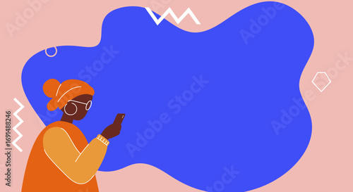 Illustration of a person engaged with a smartphone, ideal for digital communication, social media, or technology-related content with copy space.