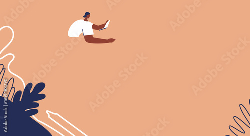 Illustration of a person using a laptop, representing remote work, online learning, or digital productivity. Ideal for business, technology, or lifestyle concepts.