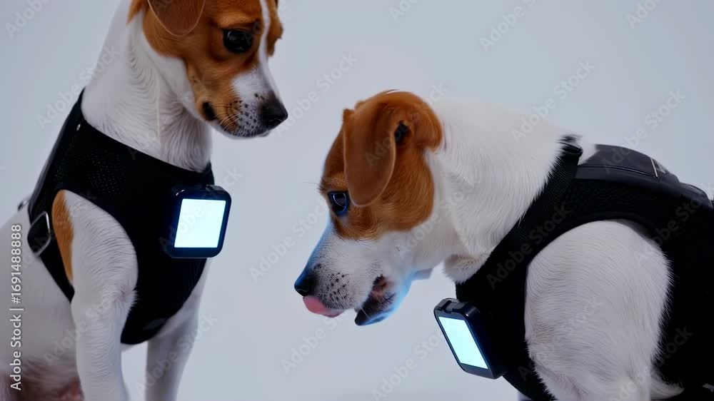 custom made wallpaper toronto digitalTwo cute jack russell dogs wearing technology harness with screen display