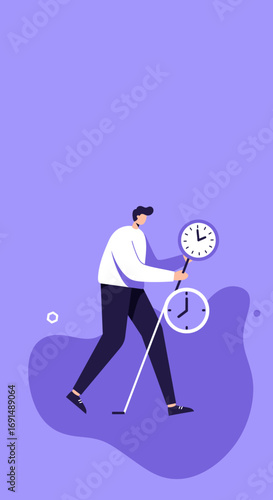 Man actively managing time with two clocks, illustrating concepts of productivity, scheduling, and punctuality for business and personal efficiency.