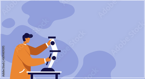 Scientist in a lab coat precisely adjusts a microscope, representing scientific research, discovery, and healthcare innovation. Ideal for education and medical concepts.