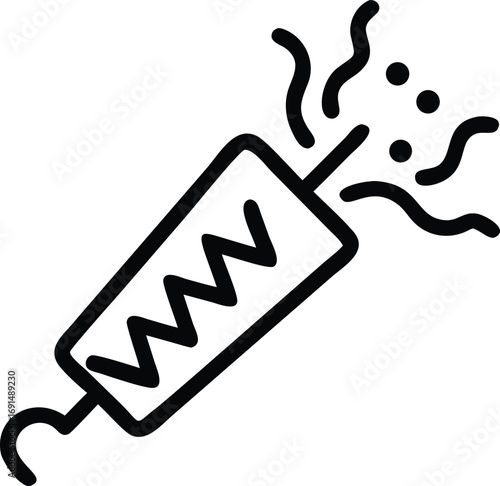 Black line art of a party popper with confetti exploding outward