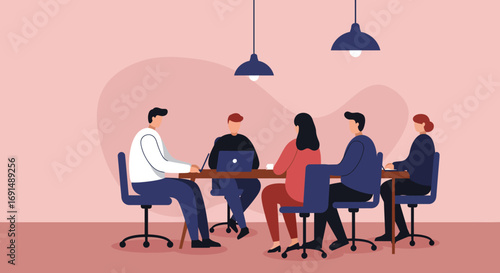 Diverse business team collaborating in a modern office meeting room, focusing on strategy and teamwork. Ideal for business, productivity, and corporate communication concepts.