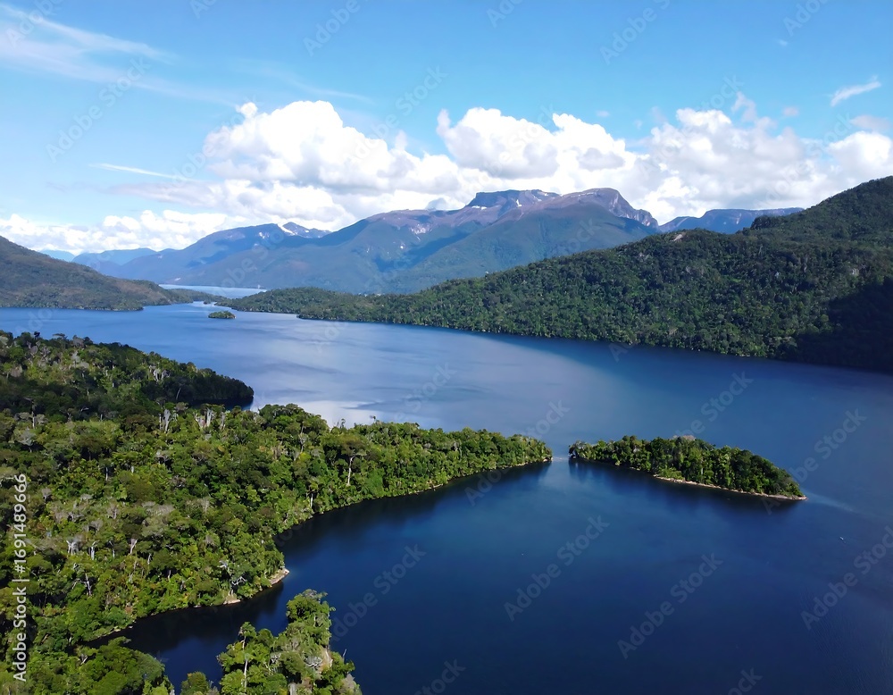 Fototapeta premium Panoramic view of a lake and mountains