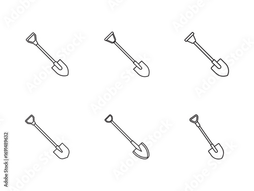 Simple black outline of shovel set on white background vector illustration for gardening and construction tools