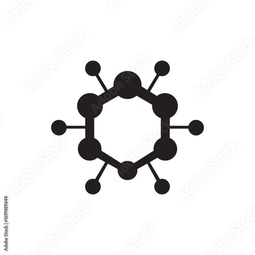 Abstract molecular structure with interconnected circles in a silhouette style. Atom icon vector illustration symbol