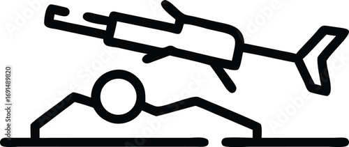 Black line drawing of stick figure swimming under boat silhouette style