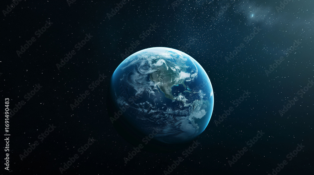 Obraz premium 美しい青い地球と宇宙空間を描いた幻想的なデザイン