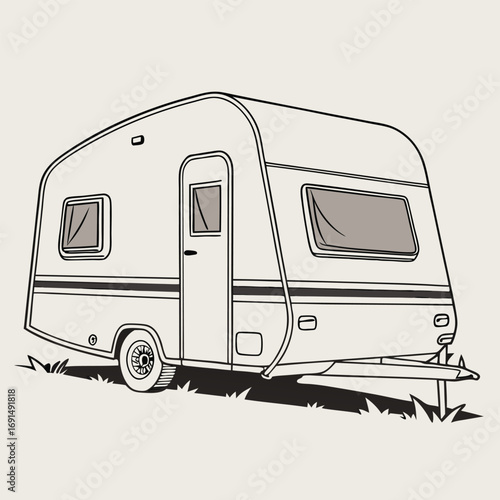 Vintage Hand-Drawn Caravan Illustration.