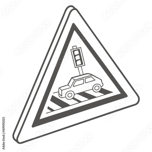Traffic Light and Car on Road Sign.