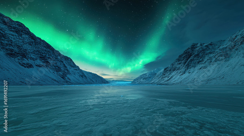 Majestic Northern Lights Display Over Ice-Covered Landscape Under Starry Night Sky in Remote Arctic Region