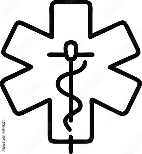 Black outline star of life medical symbol illustration isolated