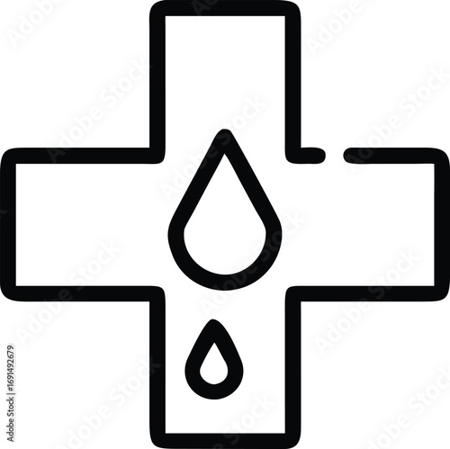 Blood donation flat icon with drop in cross symbol simple style