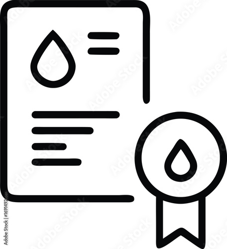 Blood donation document with award badge icon line for medical projects