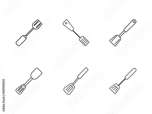 Variety of Line Art Kitchen Spatulas Cooking Utensils for Food Preparation and Culinary Use Illustration Design