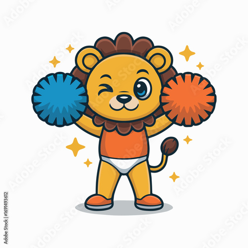Cartoon lion cheerleader vector illustration for kids and fun designs, perfect for cheerleading fans