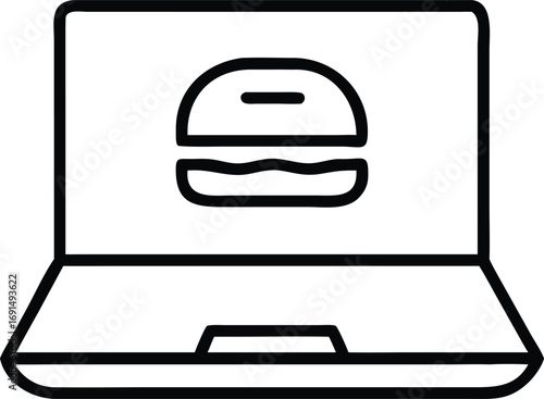 Burger icon displayed on laptop screen in outline style design