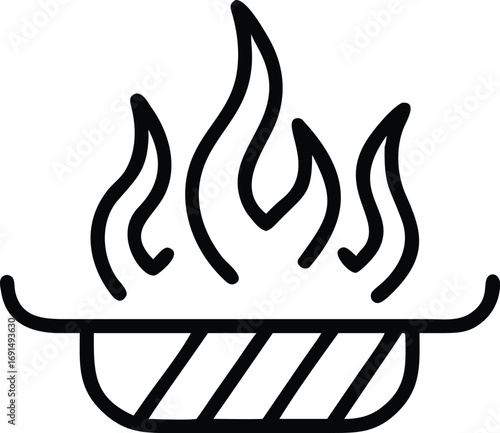 Burning grill illustration in line art style for design projects
