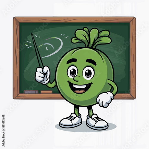 Cartoon kohlrabi teacher character education teaching chalkboard learning vegetable healthy food nutrition 100