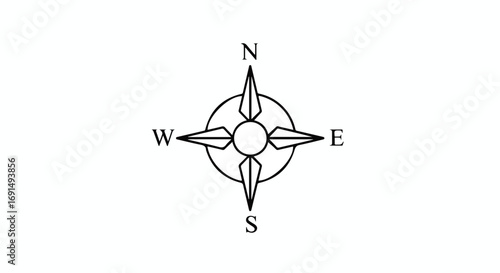 Simple Compass Rose Illustration Navigation Symbol.