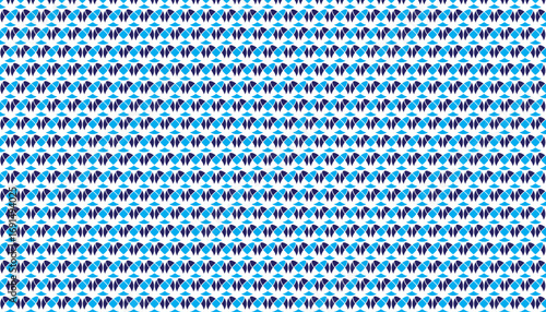 Repeating seamless pattern of blue and dark blue abstract shapes on white background