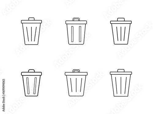 Vector illustration of various trash can line art icons for graphic design or web presentations