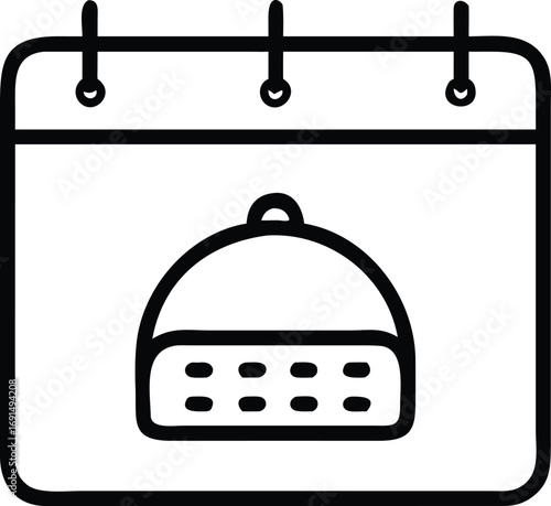 Calendar icon with food service tray in simple outline style vector