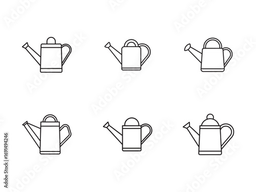 Watering Can Icon Set Outline Style for Gardening and Plant Care Flat Design Vector Illustration on White Background