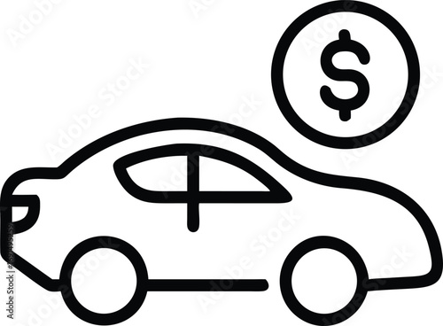 Car price line art vector, money symbol in minimalist outline style