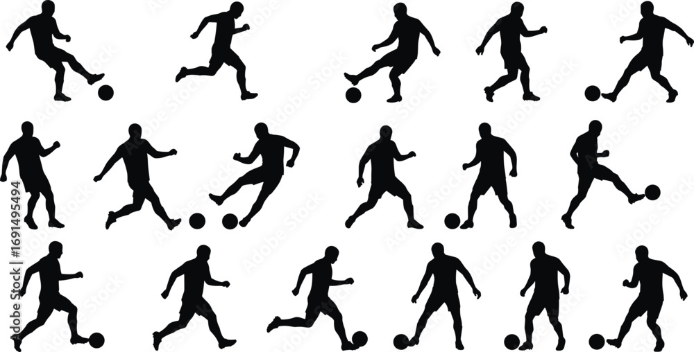 custom made wallpaper toronto digitalSilhouettes of soccer players in motion, kicking football, isolated on white background, perfect for sports design, fitness, action concepts