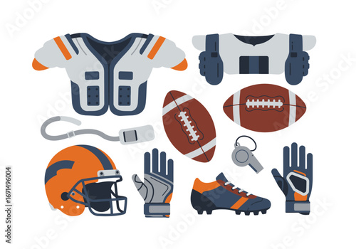 American Football Gear Illustration with Helmet and Ball