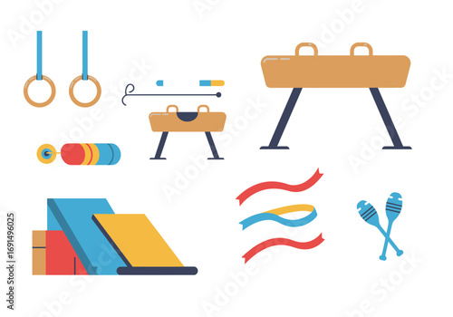 Gymnastics Equipment Set: Rings, Pommel Horse, and More